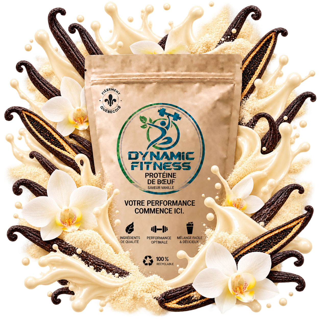 DYNAMIC FITNESS - VRAC PROTÉINE DE BOEUF - 1LBS, Fragrance: VANILLE
