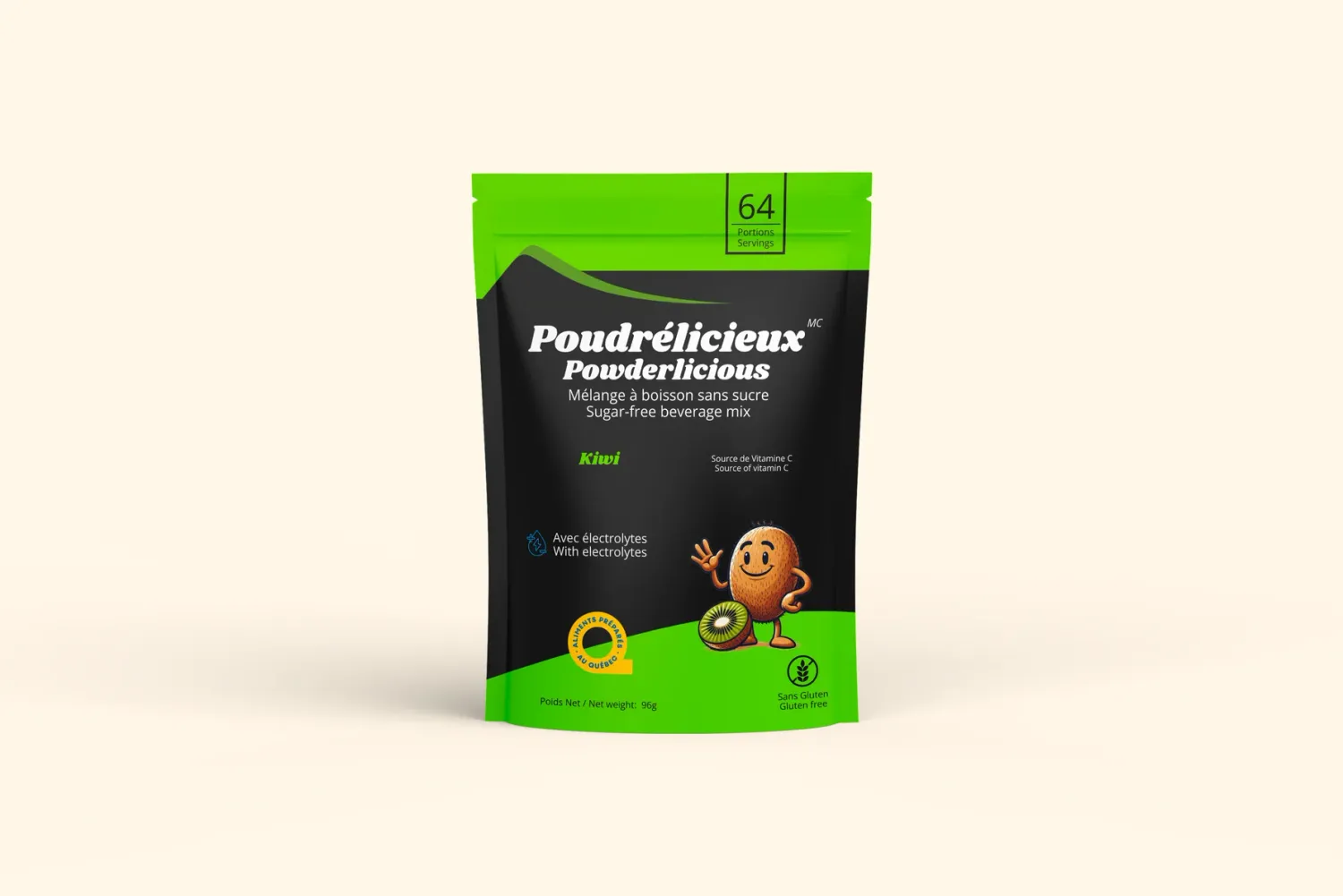 POUDRÉLICIEUX - BOISSON SANS SUCRE - 64 PORTIONS, Fragrance: KIWI