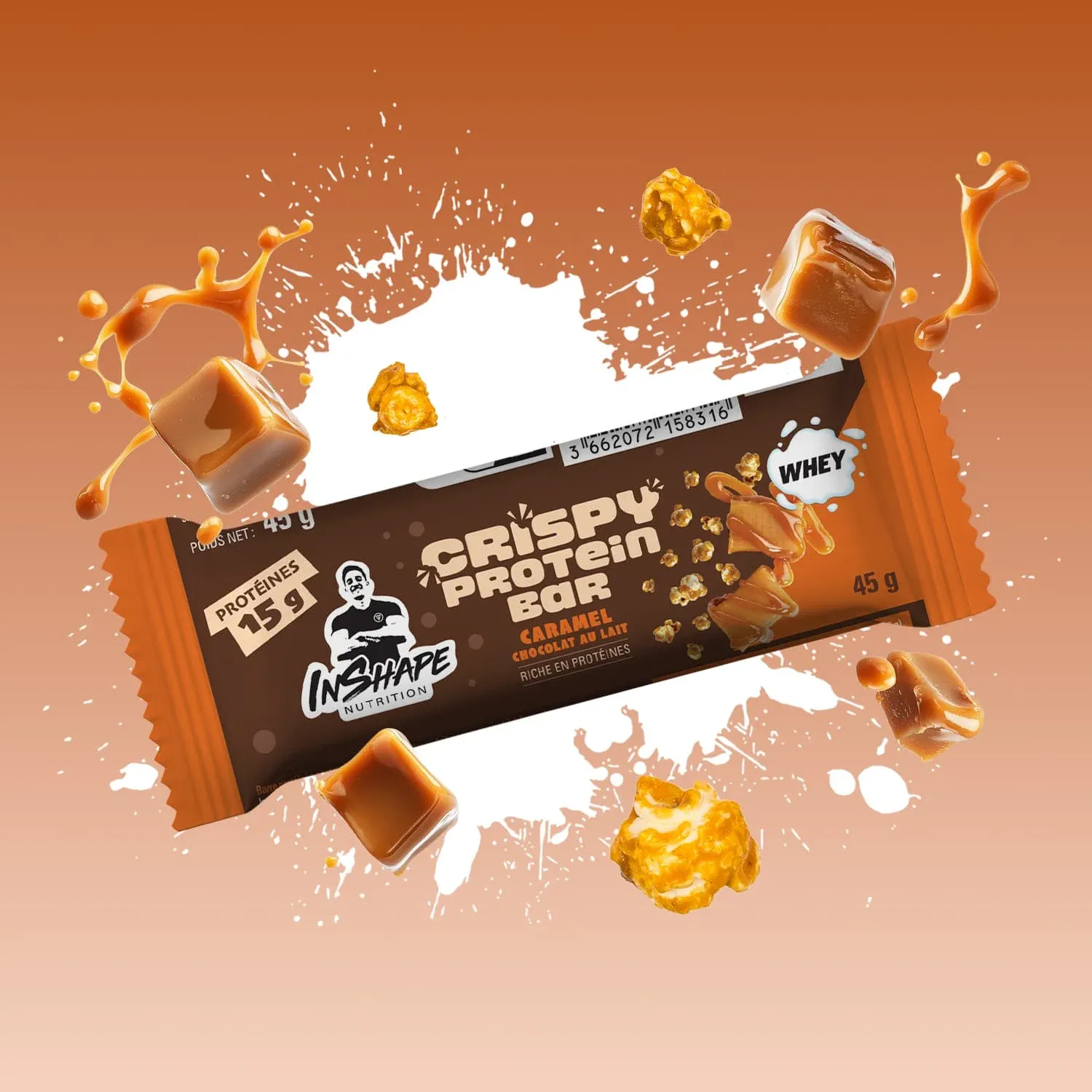 INSHAPE NUTRITION - CRISPY PROTEIN BAR - 45G, Fragrance: CARAMEL ET CHOCOLAT AU LAIT
