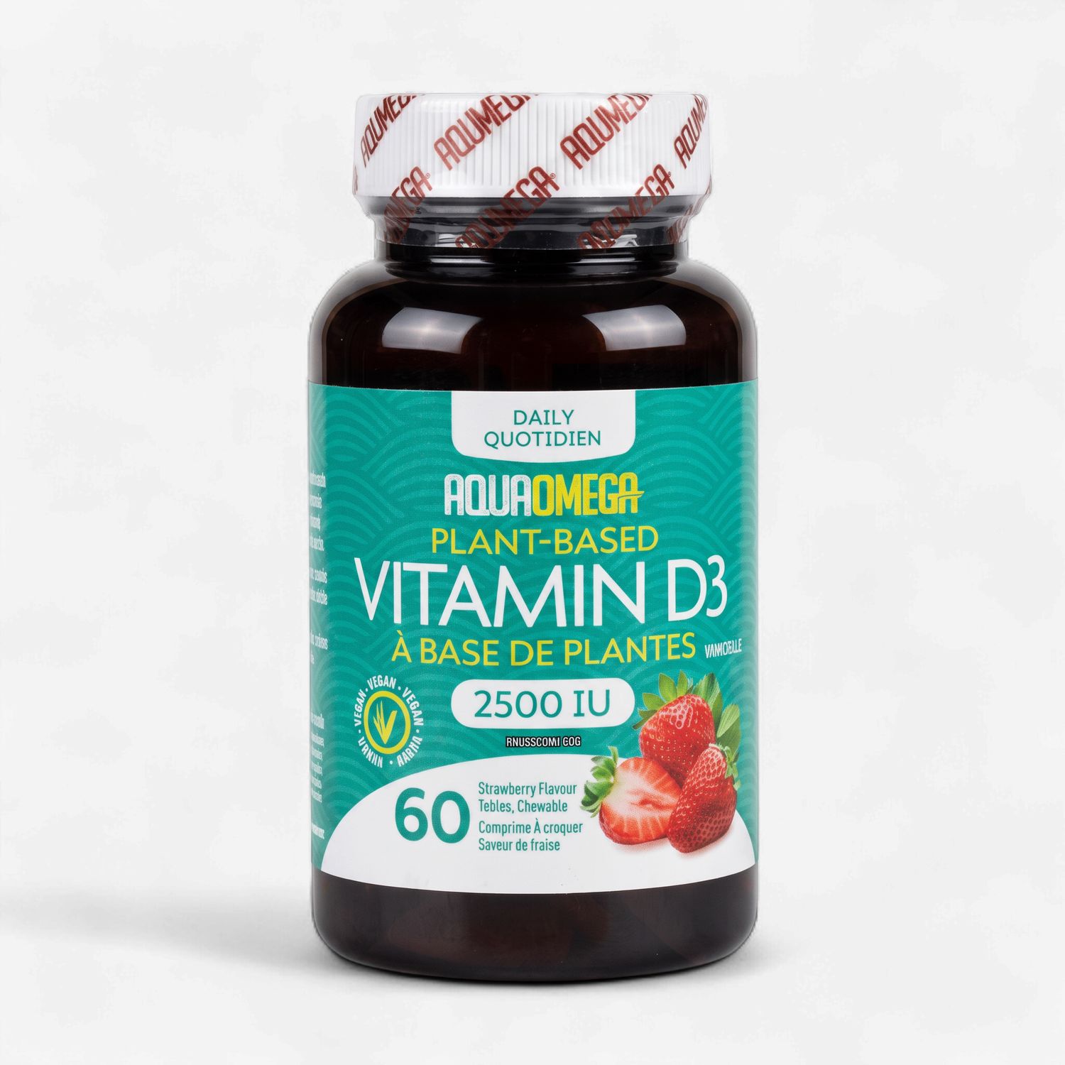 AQUAOMEGA – VITAMINE D3 À BASE DE PLANTES – 60 TABLETTES, Fragrance: FRAISE
