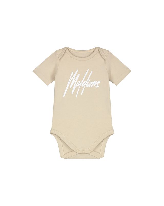 Malelions Baby Signature Short Sleeve Bodysuit Beige