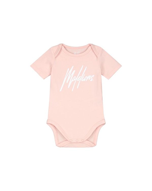 Malelions Baby Signature Short Sleeve Bodysuit Roze