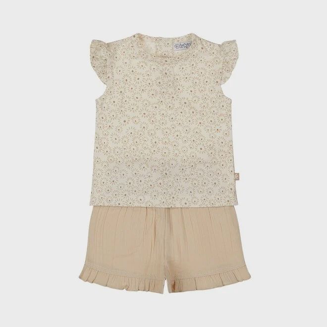 Dirkje meisjes baby set mouwloze top shorts beige bloem