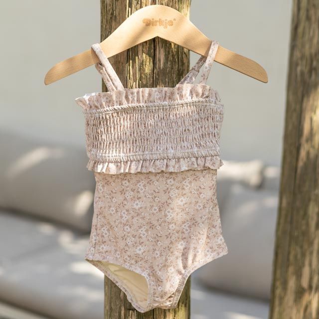 Dirkje meisjes badpak beige bloemetjes