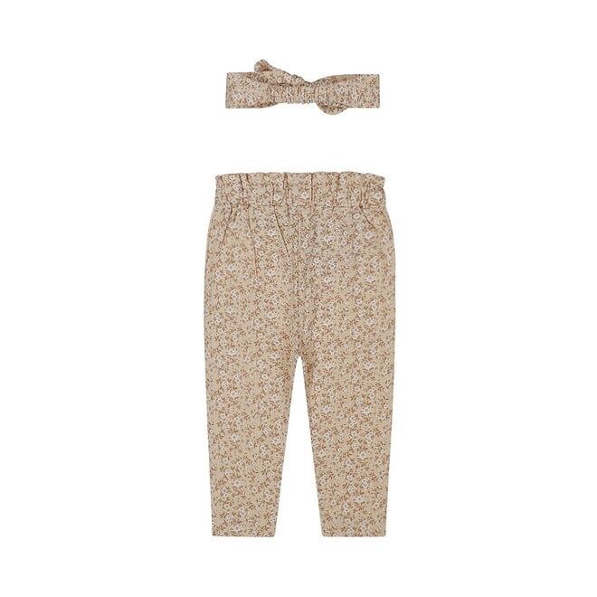 Dirkje meisjes set broek haarband beige bloemetjes
