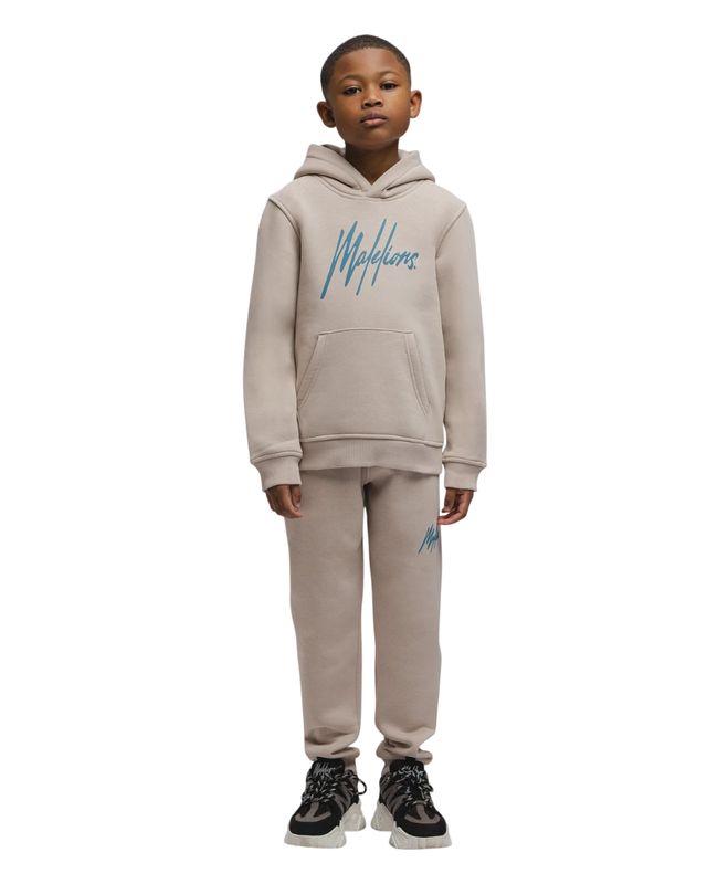 Malelions Junior Striped Signature Hoodie  Taupe