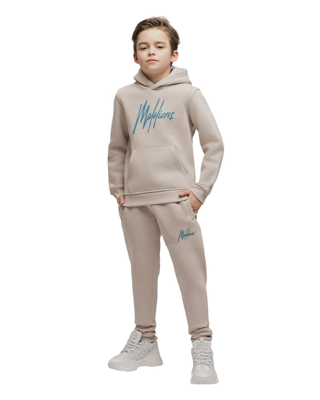 Malelions Junior Gestreepte Signature Joggingbroek | Taupe