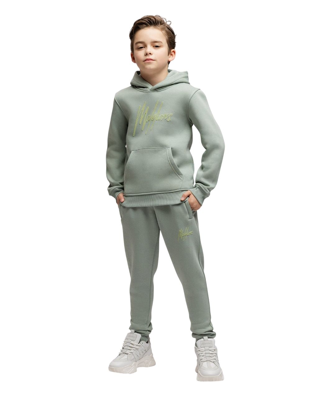 Malelions Junior Gestreepte Signature Joggingbroek | Agave Groen