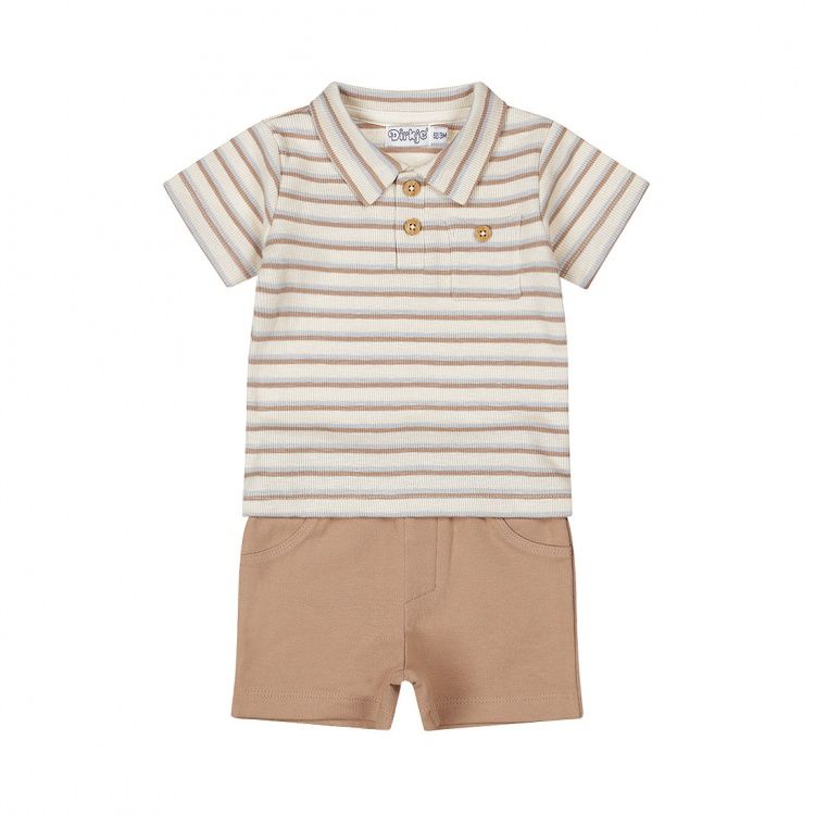 Dirkje jongens baby set polo short bruin off white gestreept