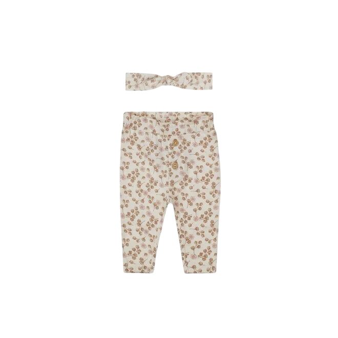 Dirkje meisjes baby bio broek haarband off white bloemetjes