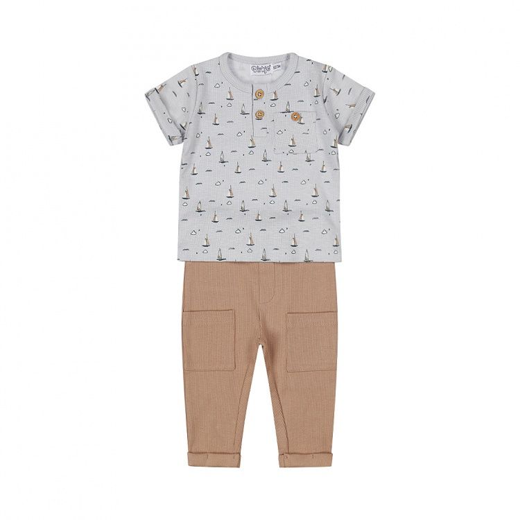 Dirkje Jungen Baby T-shirt Hose hellblau braun Boote
