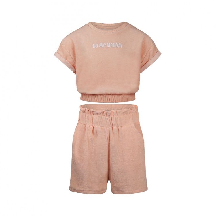 No Way Monday meisjes set shirt shorts roze badstof