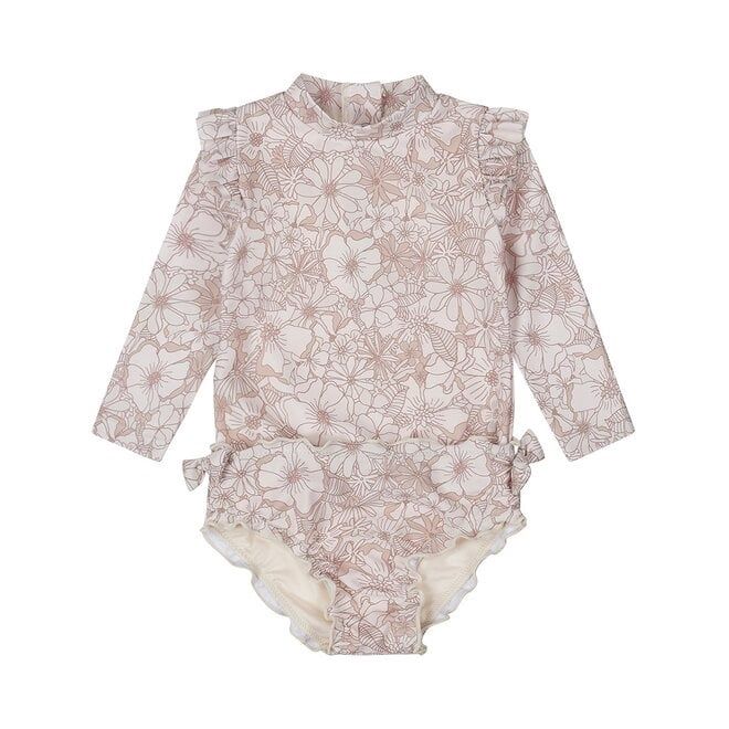 Dirkje meisjes zwemshirt met zwembroek lichtroze bloem