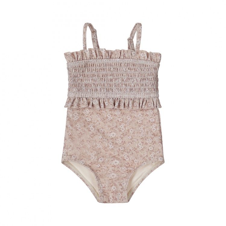 Dirkje meisjes badpak beige bloemetjes