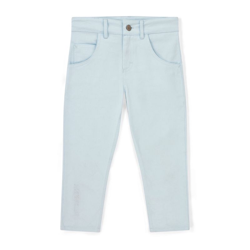 Mitch &amp; Son Boys Blue Twill Trousers with Logo on One Leg