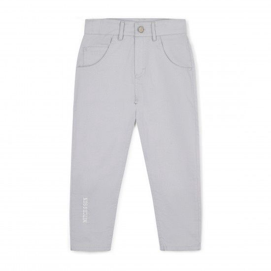 Mitch &amp; Son Boys Grey Mist Twill Trousers with Logo on One Leg