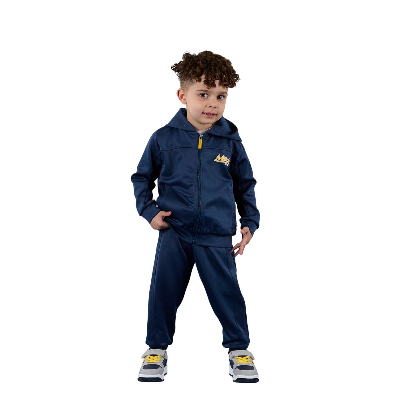 Mitch &amp; Son Boys Navy Knitted Poly Zipper Tracksuit with Cosy Hood &amp; Logo Design on Chest &amp; Leg - KEV