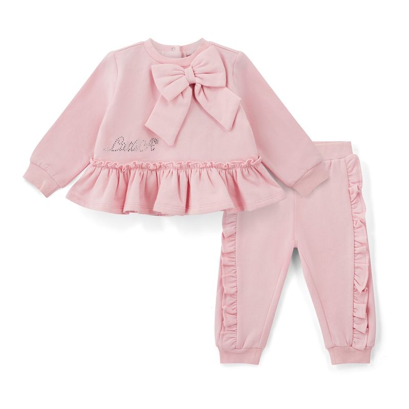 Little A Girls Pink Frilled Tracksuit with Bow - JASMINE