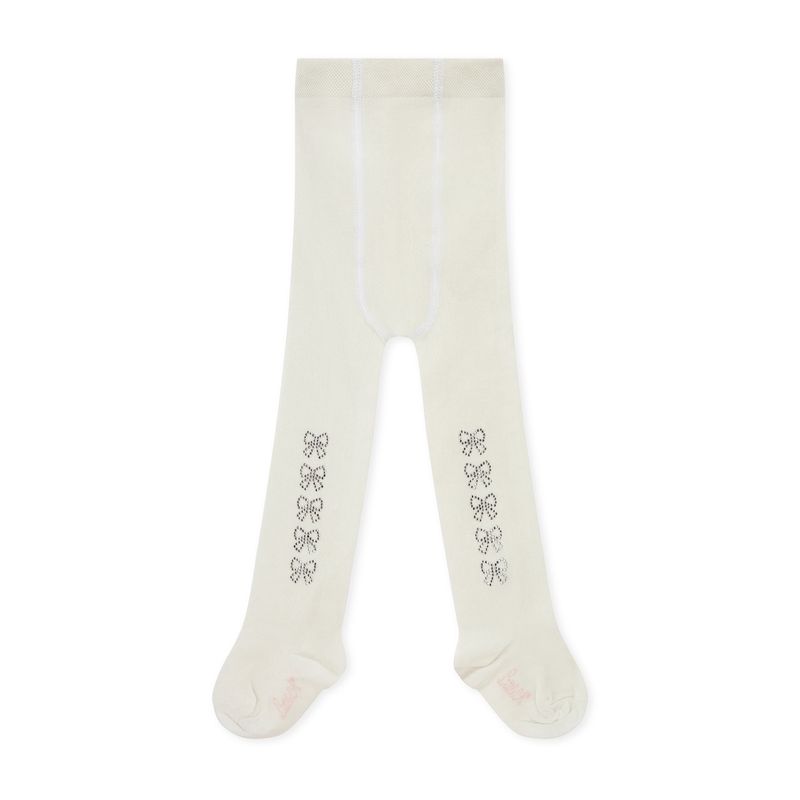Little A Girls White Diamante Bow Tights - KAMILA