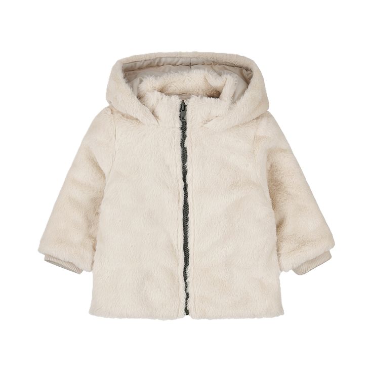 Dirkje meisjes winterjas off white capuchon imitatiebont