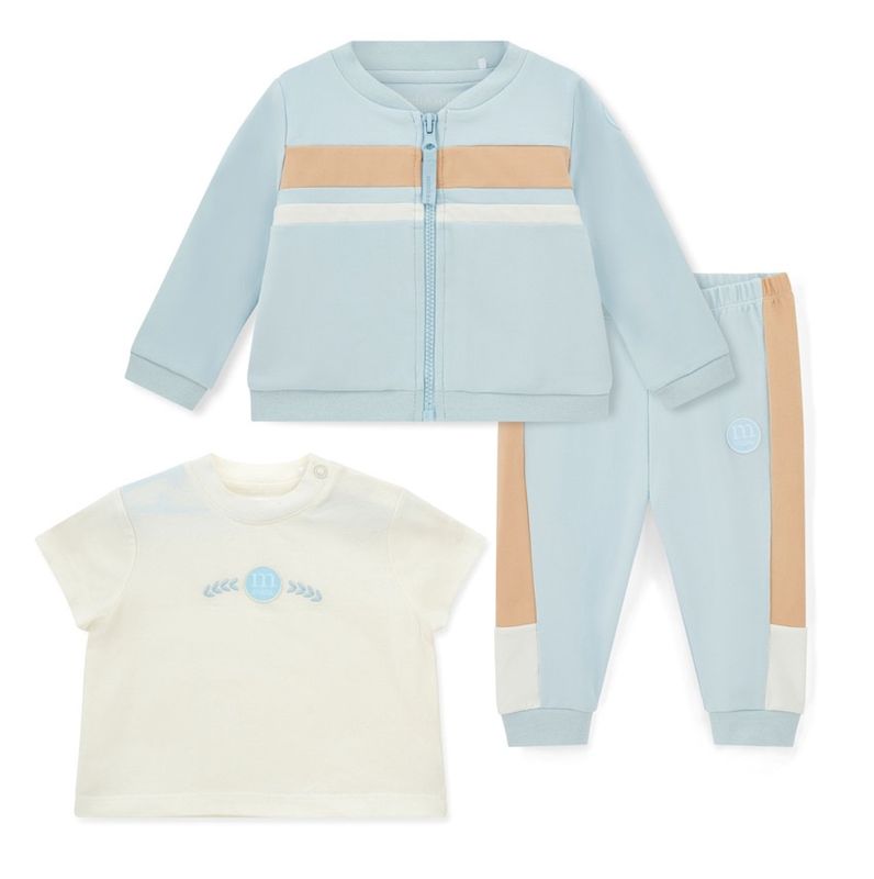 Mitch &amp; Son Mini Boys Blue/Beige Zipped Tracksuit with Matching White Logo T-Shirt