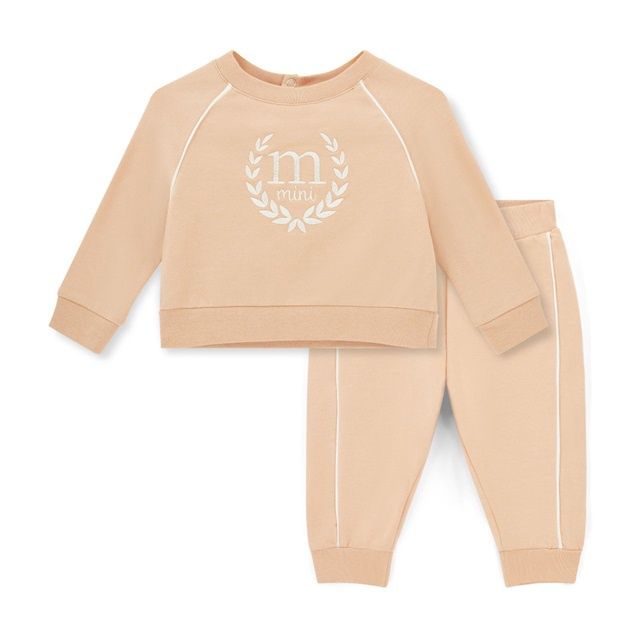 Mitch &amp; Son Mini Boys Beige Crewneck Tracksuit with Crest