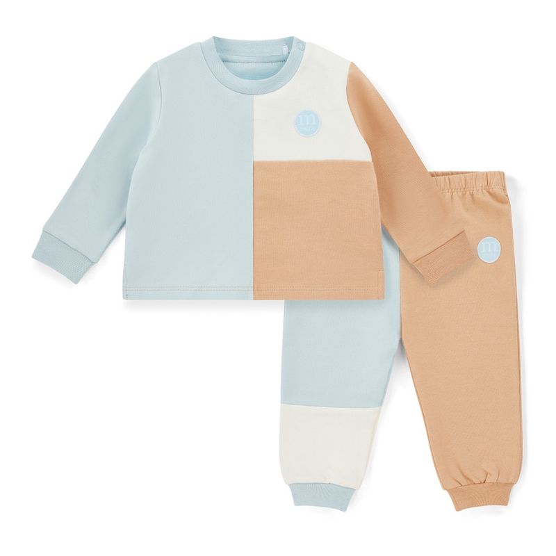 Mitch &amp; Son Mini Boys Blue/Beige/White Cut &#39;n&#39; Sew Crewneck Tracksuit with Logo