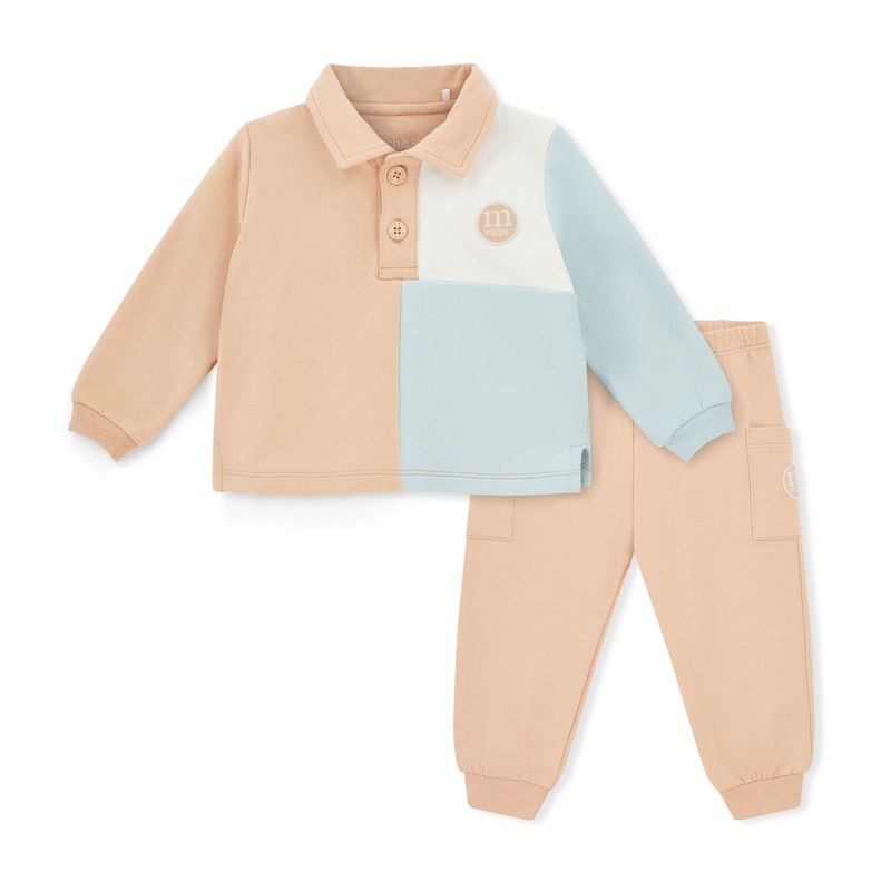 Mitch &amp; Son Mini Boys Beige/Blue/White Cut &#39;n&#39; Sew Polo Tracksuit with Logo