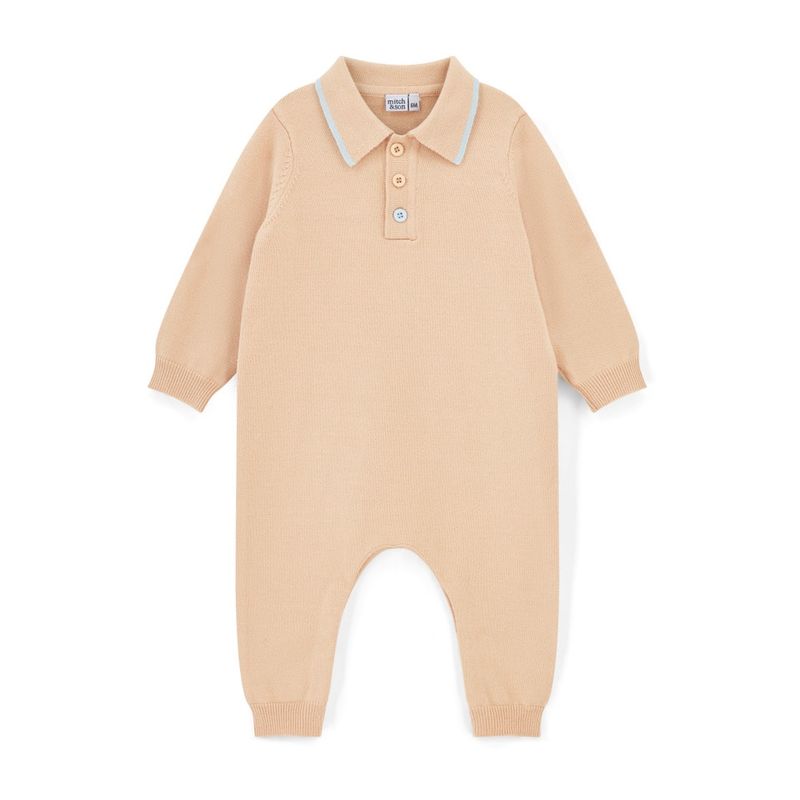 Mitch &amp; Son Mini Boys Beige Knitted Polo Romper with Logo