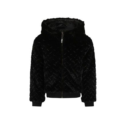 No Way Monday meisjes jack zwart imitatiebont capuchon