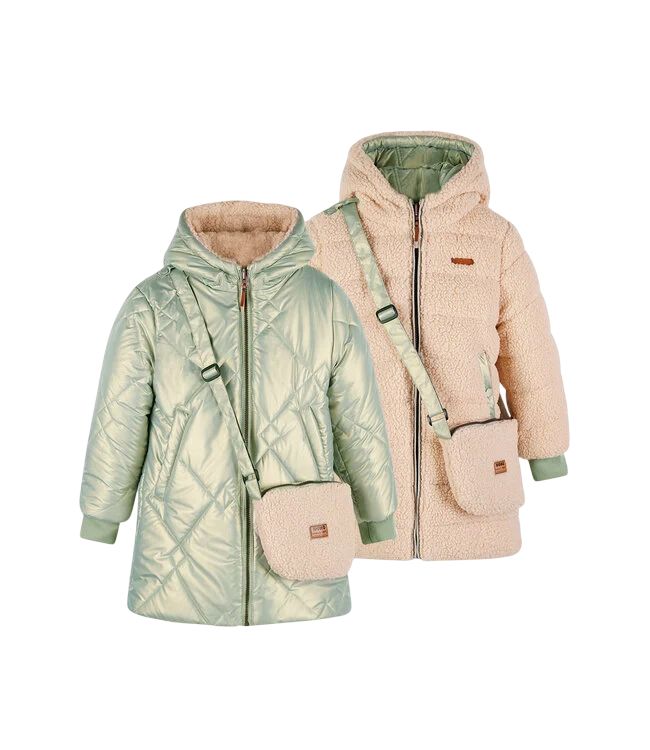 NONO winter winterjas meisjes  groen  Betty reversible, capuchon, middellang + tas