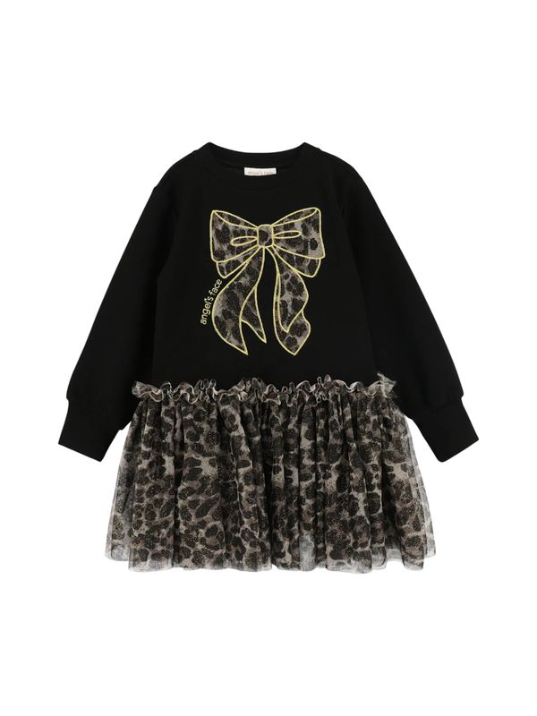 Angels Face Meisjes Jurk Juniper Sweatdress Leopard Tulle Bow Zwart