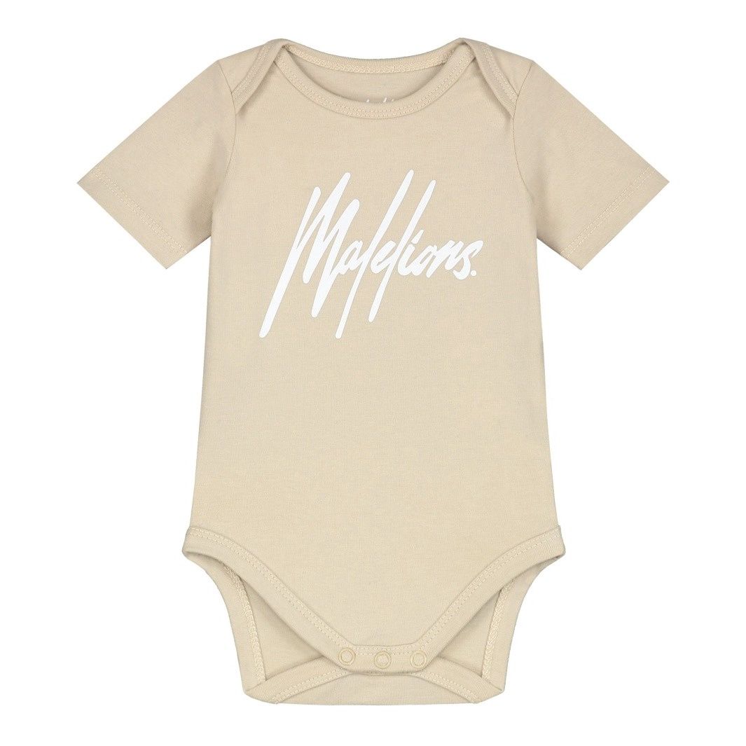 Malelions Baby Signature Short Sleeve Bodysuit Beige