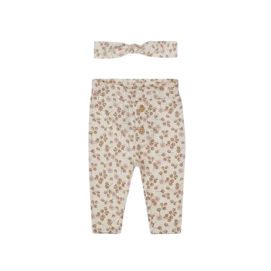Dirkje meisjes baby bio broek haarband off white bloemetjes