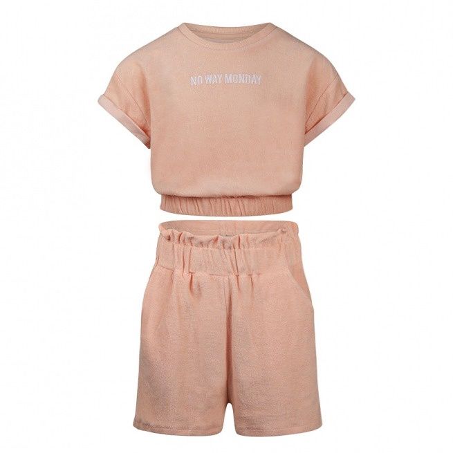 No Way Monday meisjes set shirt shorts roze badstof
