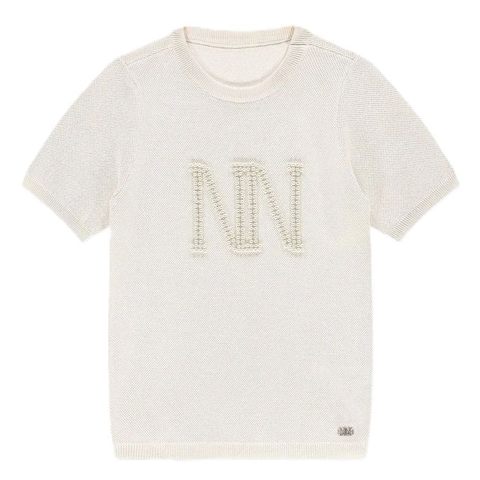 Nik &amp; Nik Gebreide top met NN parel logo Perla Top beige