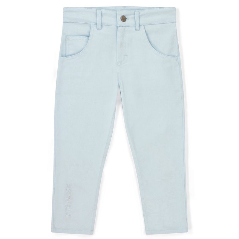 Mitch &amp; Son Boys Blue Twill Trousers with Logo on One Leg