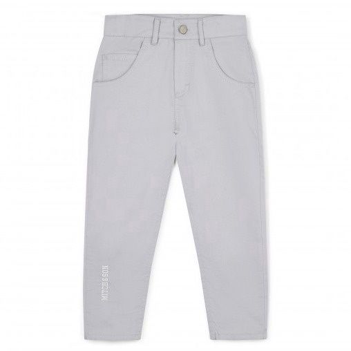 Mitch &amp; Son Boys Grey Mist Twill Trousers with Logo on One Leg