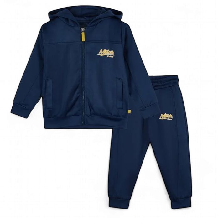 Mitch &amp; Son Boys Navy Knitted Poly Zipper Tracksuit with Cosy Hood &amp; Logo Design on Chest &amp; Leg - KEV