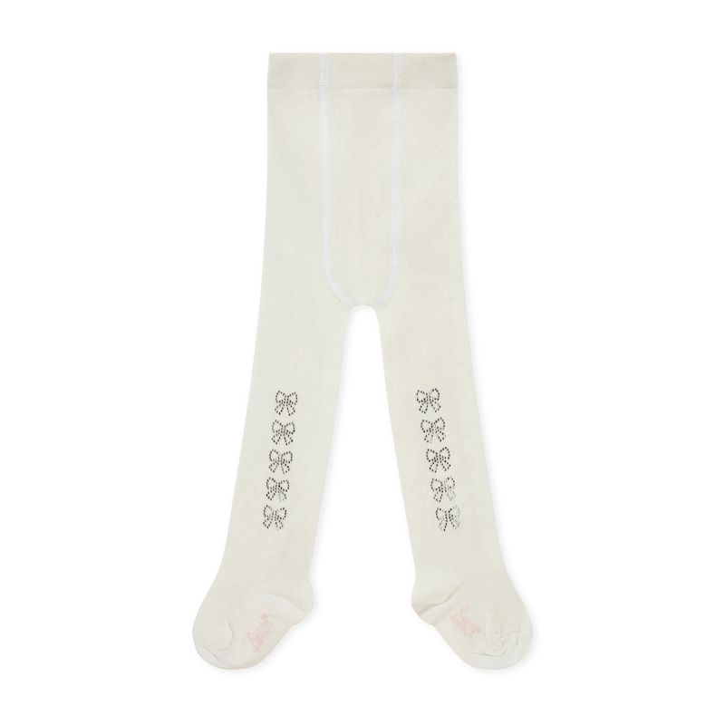Little A Girls White Diamante Bow Tights - KAMILA