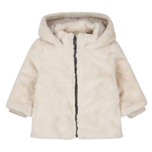 Dirkje meisjes winterjas off white capuchon imitatiebont