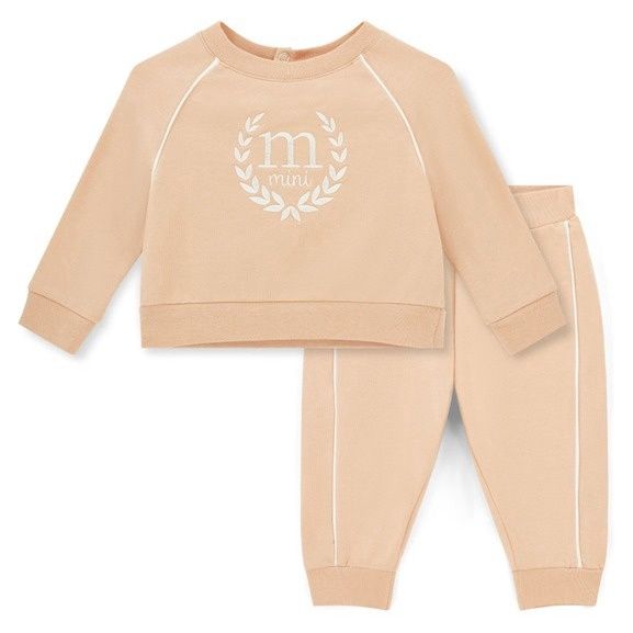 Mitch &amp; Son Mini Boys Beige Crewneck Tracksuit with Crest