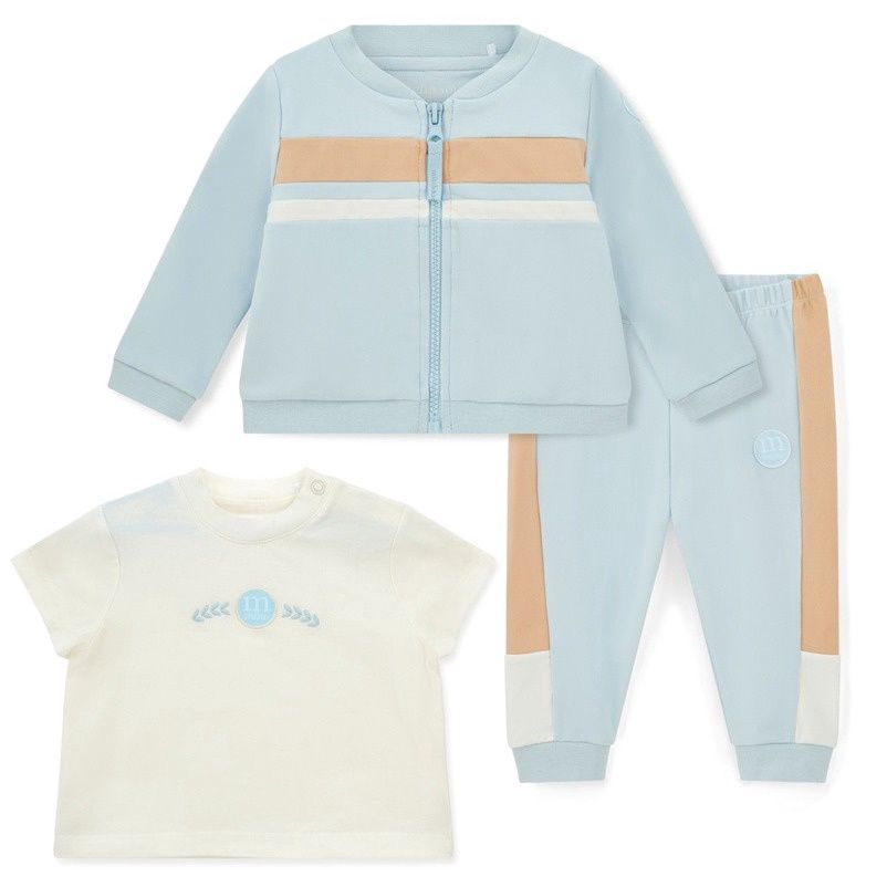 Mitch &amp; Son Mini Boys Blue/Beige Zipped Tracksuit with Matching White Logo T-Shirt