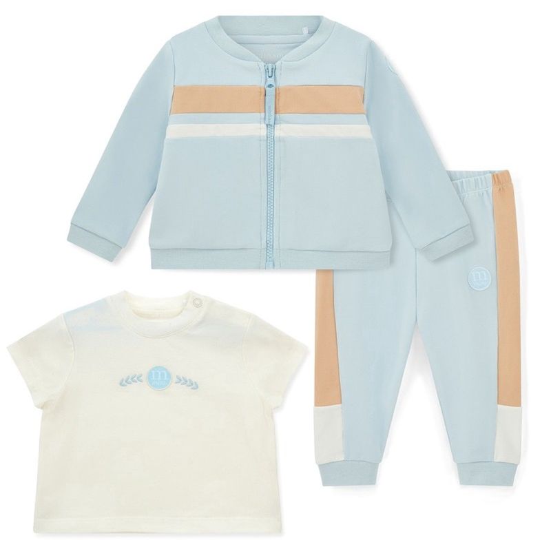 Mitch &amp; Son Mini Boys Blue/Beige Zipped Tracksuit with Matching White Logo T-Shirt