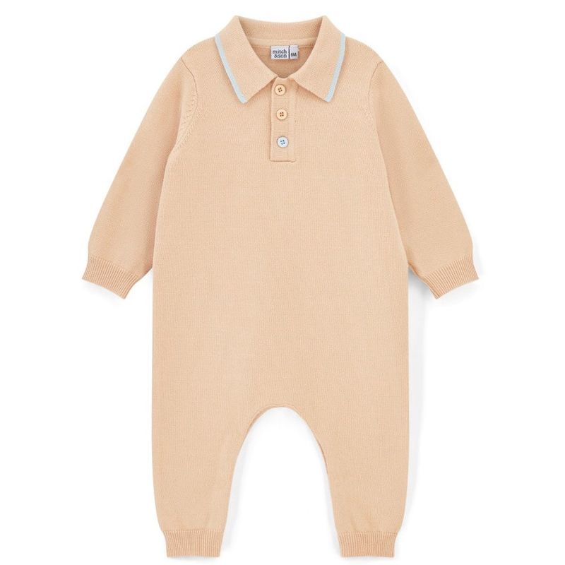 Mitch &amp; Son Mini Boys Beige Knitted Polo Romper with Logo