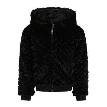 No Way Monday meisjes jack zwart imitatiebont capuchon