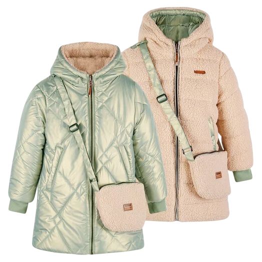 NONO winter winterjas meisjes  groen  Betty reversible, capuchon, middellang + tas