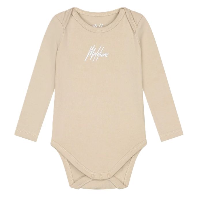 Malelions Baby Long Sleeve Bodysuit | Beige