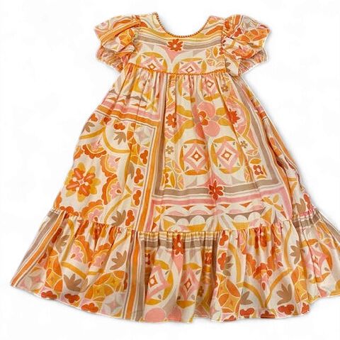 Abel &amp; Lula meisjes jurk bloemen oranje