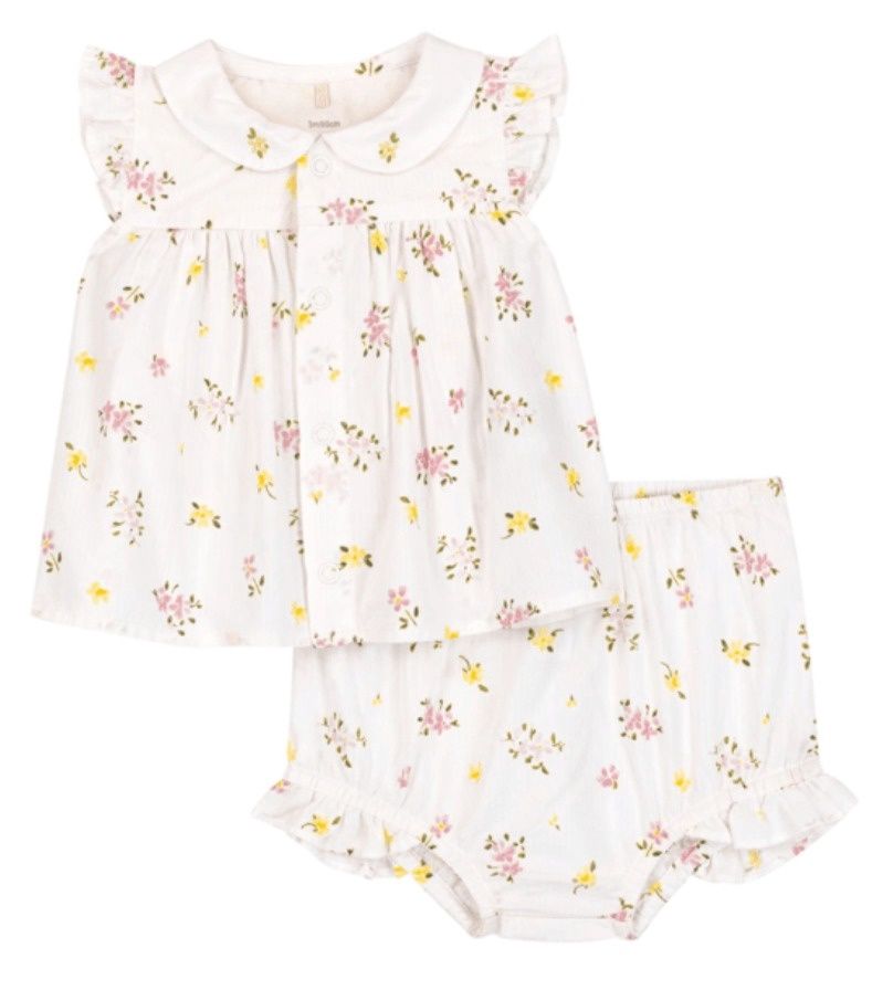 Petit Bateau Tweedelig katoenen babysetje met een bloesje en pofbroekje met bloemenprint 1
